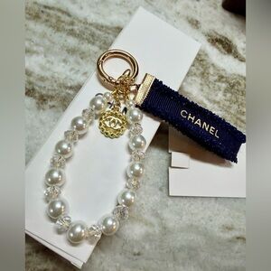 Chanel Beaded Key Ring with Blue Tweed Sparkling Cloth Branded Tag. NEW in Box